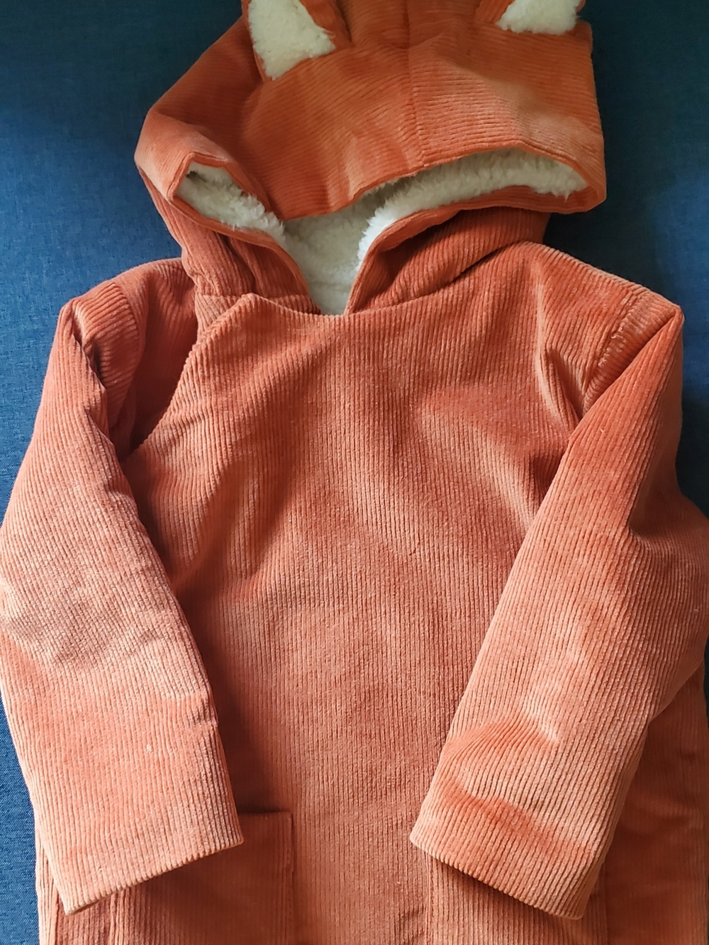 Hanna Andersson Orange Corduroy Hooded Coat Fully Sherpa-lined